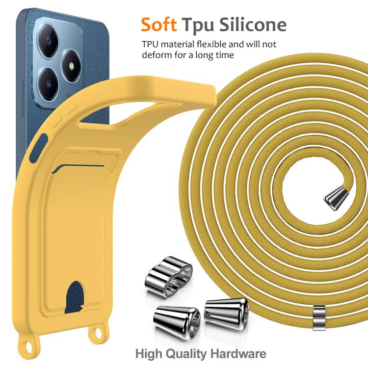 For Realme Note 60 / Note 60x Integrated Card Bag Solid Color Liquid Silicone Phone Case with Lanyard