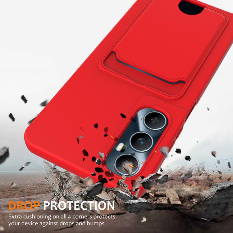 For Realme C65 4G Integrated Card Bag Solid Color Liquid Silicone Phone Case with Lanyard