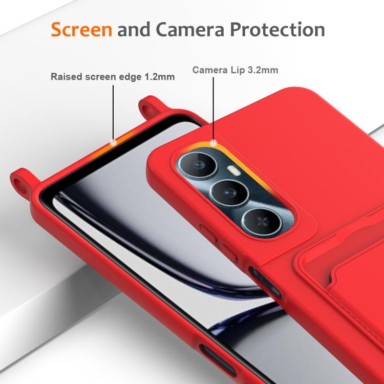 For Realme C65 4G Integrated Card Bag Solid Color Liquid Silicone Phone Case with Lanyard