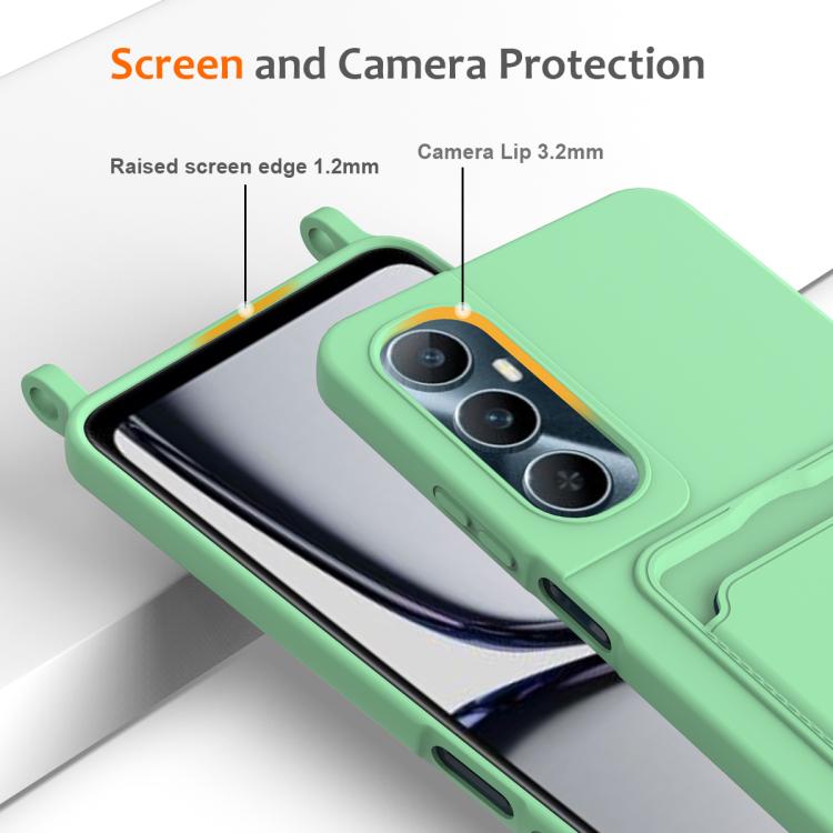 For Realme C65 4G Integrated Card Bag Solid Color Liquid Silicone Phone Case with Lanyard