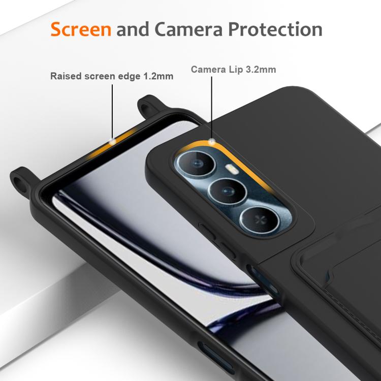For Realme C65 4G Integrated Card Bag Solid Color Liquid Silicone Phone Case with Lanyard