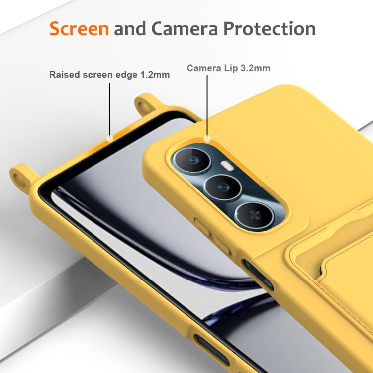 For Realme C65 4G Integrated Card Bag Solid Color Liquid Silicone Phone Case with Lanyard