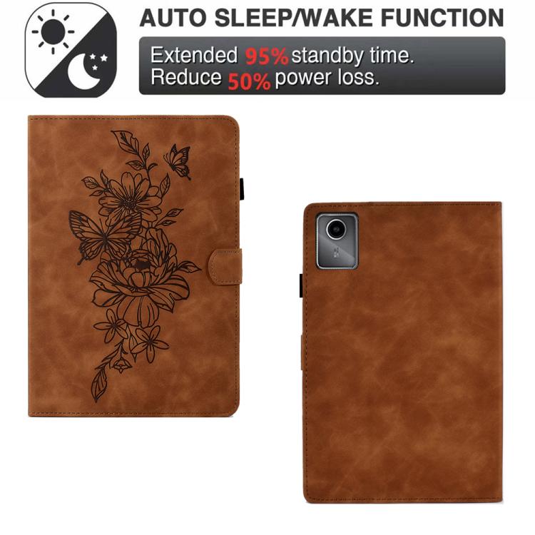For Lenovo Xiaoxin Pad 12.1 2025 Peony Butterfly Embossed Leather Smart Tablet Case