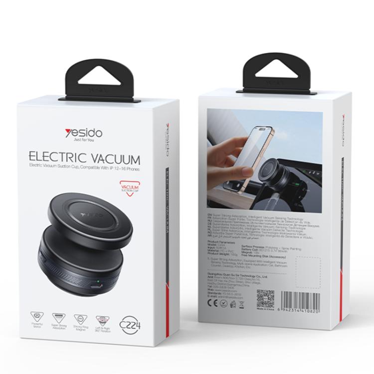 Yesido C224 Electric Vacuum Suction Cup MagSafe Car Mount with 360 Degree Rotating Base - Black