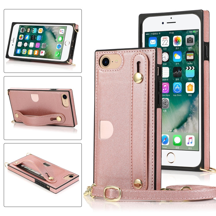 For iPhone 6 Wrist Strap PU+TPU Shockproof Protective Case with Crossbody Lanyard & Holder & Card Slot