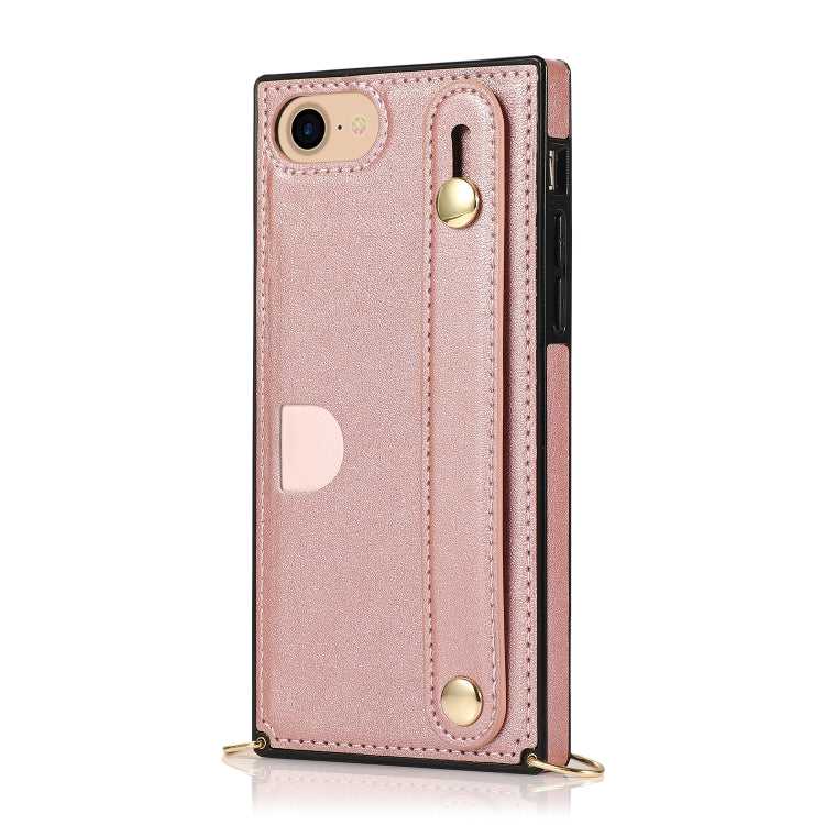 For iPhone 6 Wrist Strap PU+TPU Shockproof Protective Case with Crossbody Lanyard & Holder & Card Slot