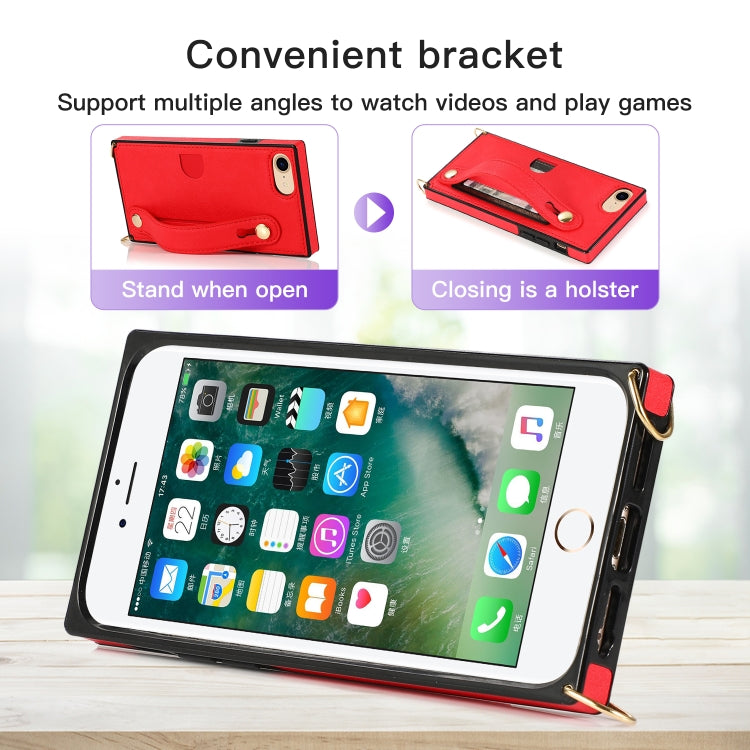 For iPhone 6 Wrist Strap PU+TPU Shockproof Protective Case with Crossbody Lanyard & Holder & Card Slot