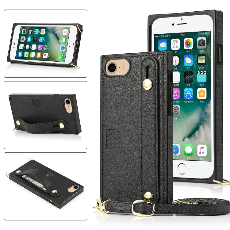 For iPhone 6 Wrist Strap PU+TPU Shockproof Protective Case with Crossbody Lanyard & Holder & Card Slot