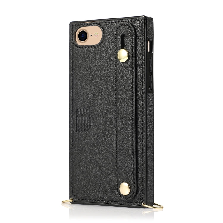 For iPhone 6 Wrist Strap PU+TPU Shockproof Protective Case with Crossbody Lanyard & Holder & Card Slot