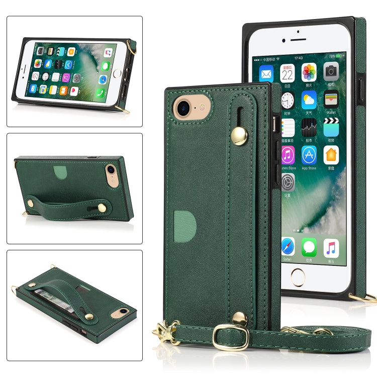 For iPhone 6 Wrist Strap PU+TPU Shockproof Protective Case with Crossbody Lanyard & Holder & Card Slot