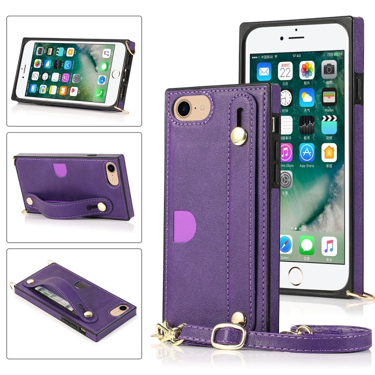 For iPhone 6 Wrist Strap PU+TPU Shockproof Protective Case with Crossbody Lanyard & Holder & Card Slot