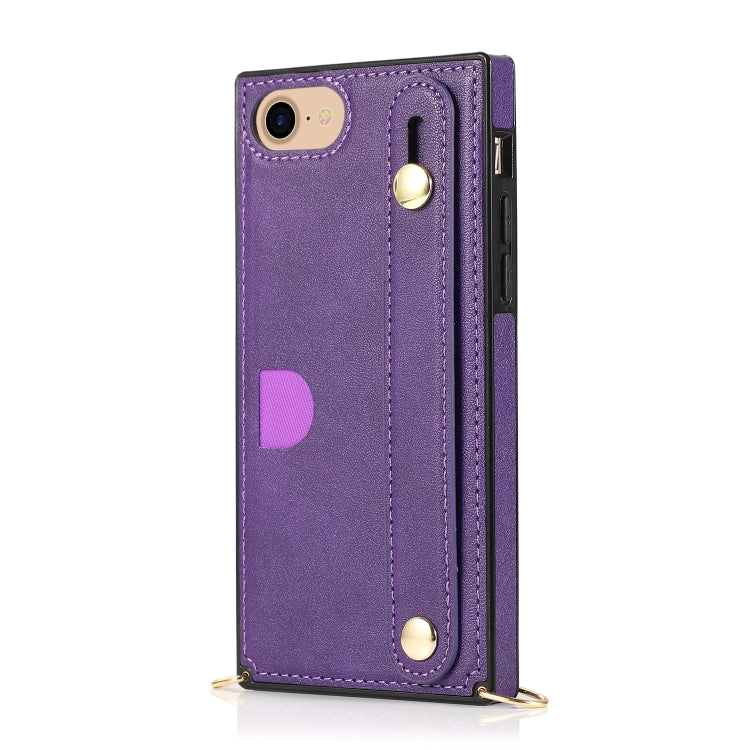 For iPhone 6 Wrist Strap PU+TPU Shockproof Protective Case with Crossbody Lanyard & Holder & Card Slot