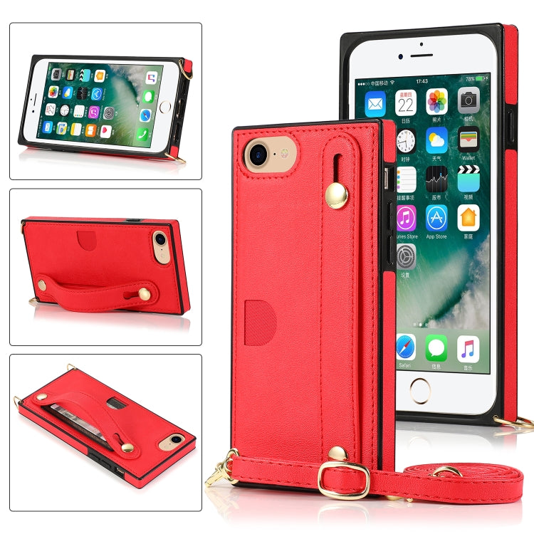 For iPhone 6 Wrist Strap PU+TPU Shockproof Protective Case with Crossbody Lanyard & Holder & Card Slot