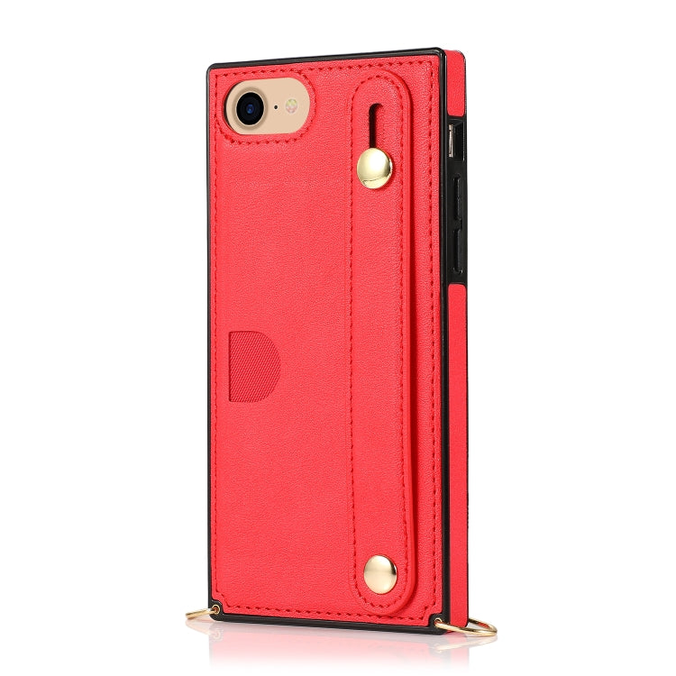 For iPhone 6 Wrist Strap PU+TPU Shockproof Protective Case with Crossbody Lanyard & Holder & Card Slot