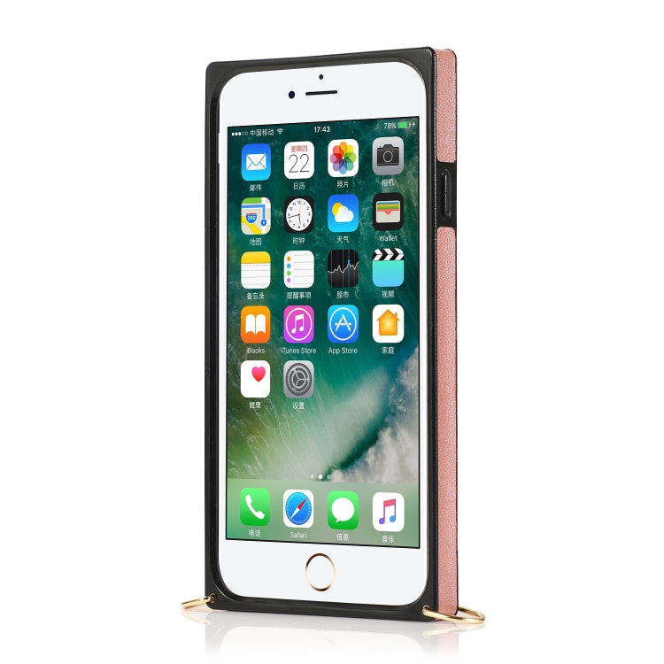 For iPhone 7 / 8 / SE 2020 Wrist Strap PU+TPU Shockproof Protective Case with Crossbody Lanyard & Holder & Card Slot