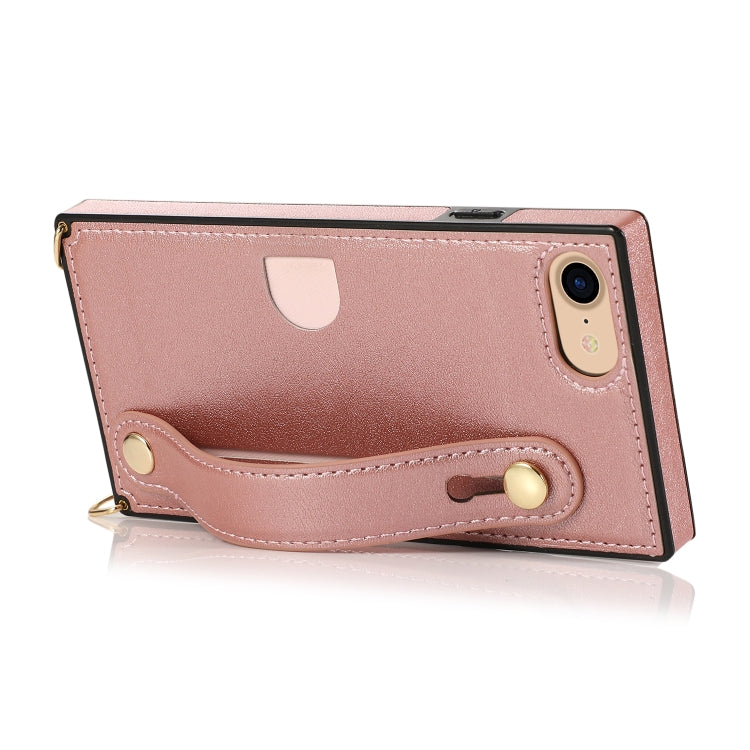 For iPhone 7 / 8 / SE 2020 Wrist Strap PU+TPU Shockproof Protective Case with Crossbody Lanyard & Holder & Card Slot