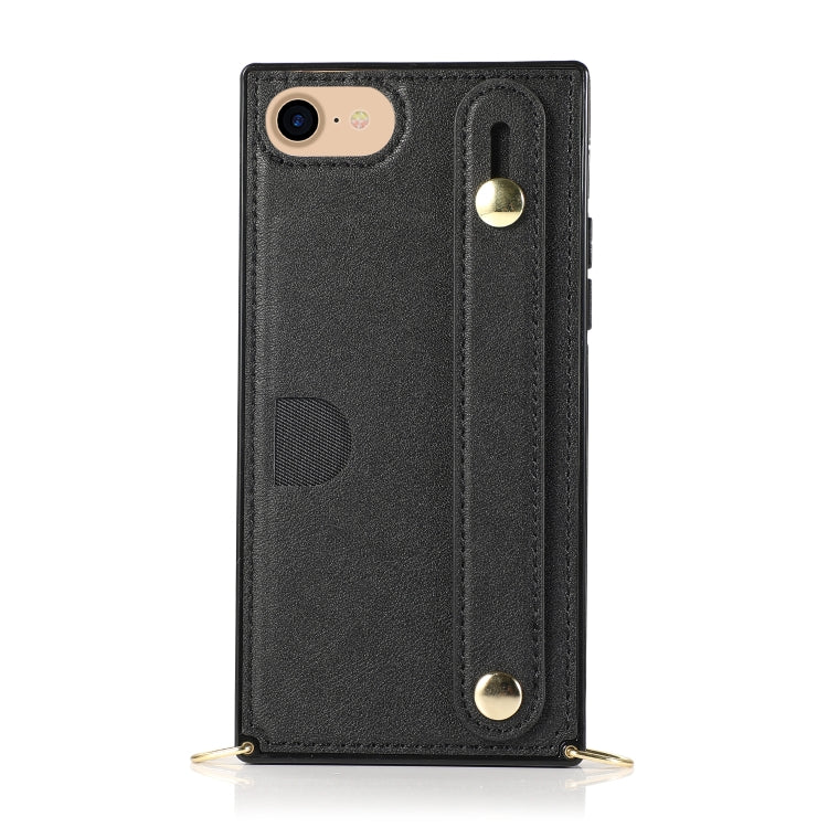 For iPhone 7 / 8 / SE 2020 Wrist Strap PU+TPU Shockproof Protective Case with Crossbody Lanyard & Holder & Card Slot