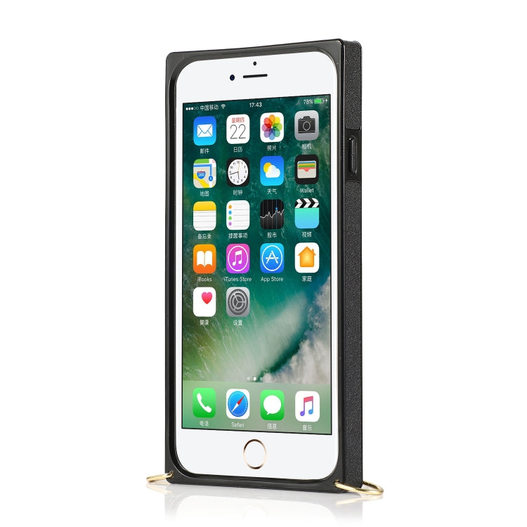 For iPhone 7 / 8 / SE 2020 Wrist Strap PU+TPU Shockproof Protective Case with Crossbody Lanyard & Holder & Card Slot