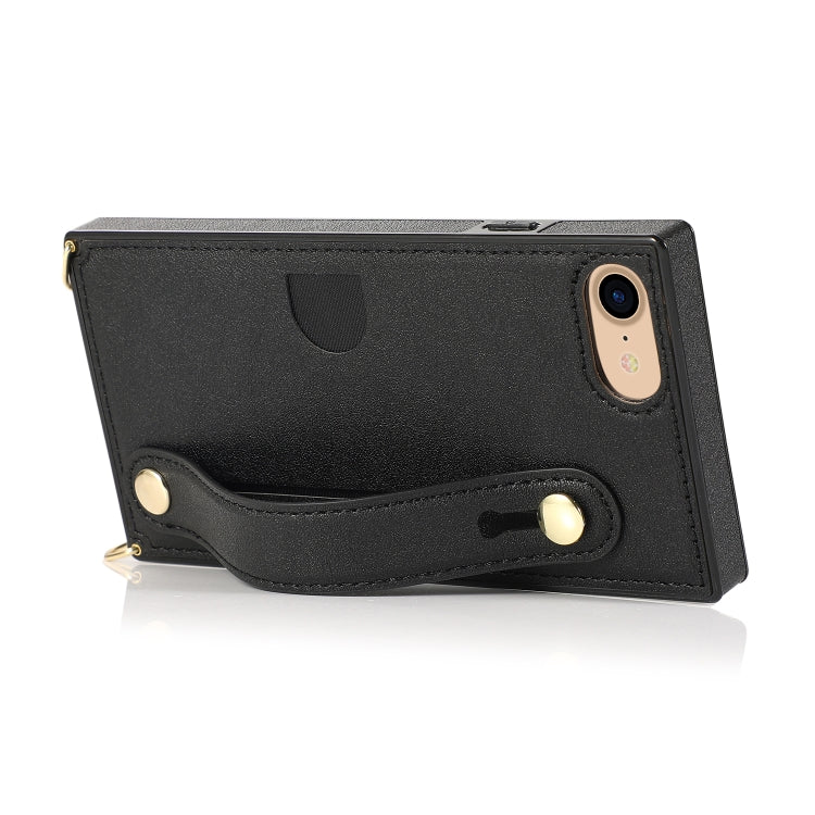 For iPhone 7 / 8 / SE 2020 Wrist Strap PU+TPU Shockproof Protective Case with Crossbody Lanyard & Holder & Card Slot