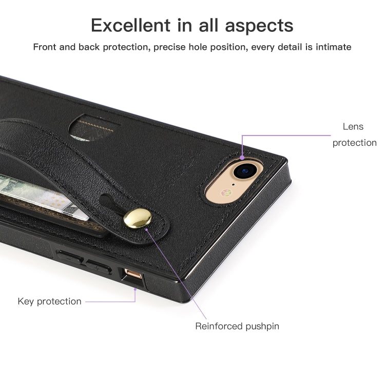For iPhone 7 / 8 / SE 2020 Wrist Strap PU+TPU Shockproof Protective Case with Crossbody Lanyard & Holder & Card Slot