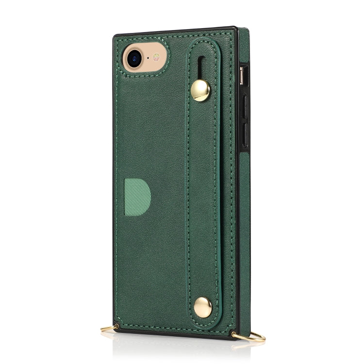 For iPhone 7 / 8 / SE 2020 Wrist Strap PU+TPU Shockproof Protective Case with Crossbody Lanyard & Holder & Card Slot
