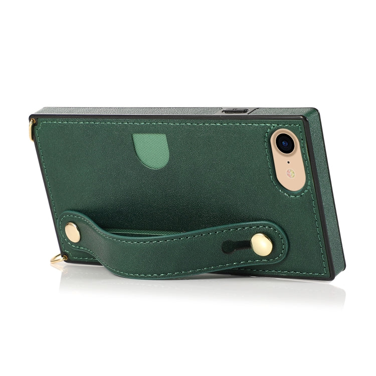 For iPhone 7 / 8 / SE 2020 Wrist Strap PU+TPU Shockproof Protective Case with Crossbody Lanyard & Holder & Card Slot