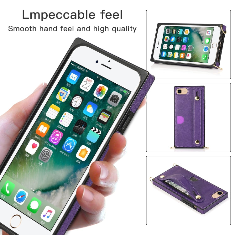 For iPhone 7 / 8 / SE 2020 Wrist Strap PU+TPU Shockproof Protective Case with Crossbody Lanyard & Holder & Card Slot