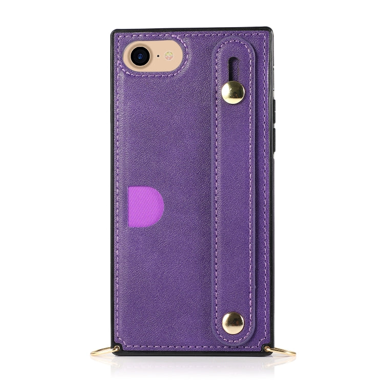 For iPhone 7 / 8 / SE 2020 Wrist Strap PU+TPU Shockproof Protective Case with Crossbody Lanyard & Holder & Card Slot
