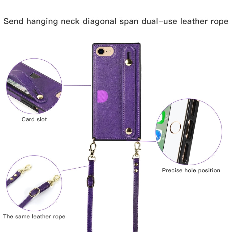 For iPhone 7 / 8 / SE 2020 Wrist Strap PU+TPU Shockproof Protective Case with Crossbody Lanyard & Holder & Card Slot