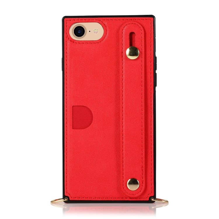 For iPhone 7 / 8 / SE 2020 Wrist Strap PU+TPU Shockproof Protective Case with Crossbody Lanyard & Holder & Card Slot