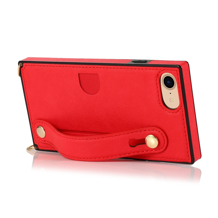 For iPhone 7 / 8 / SE 2020 Wrist Strap PU+TPU Shockproof Protective Case with Crossbody Lanyard & Holder & Card Slot