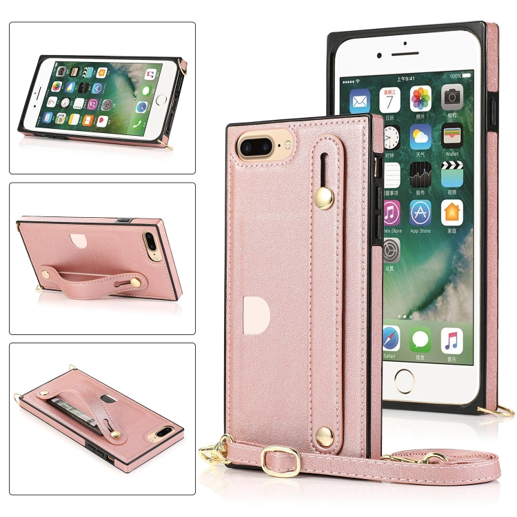 For iPhone 6 Plus Wrist Strap PU+TPU Shockproof Protective Case with Crossbody Lanyard & Holder & Card Slot