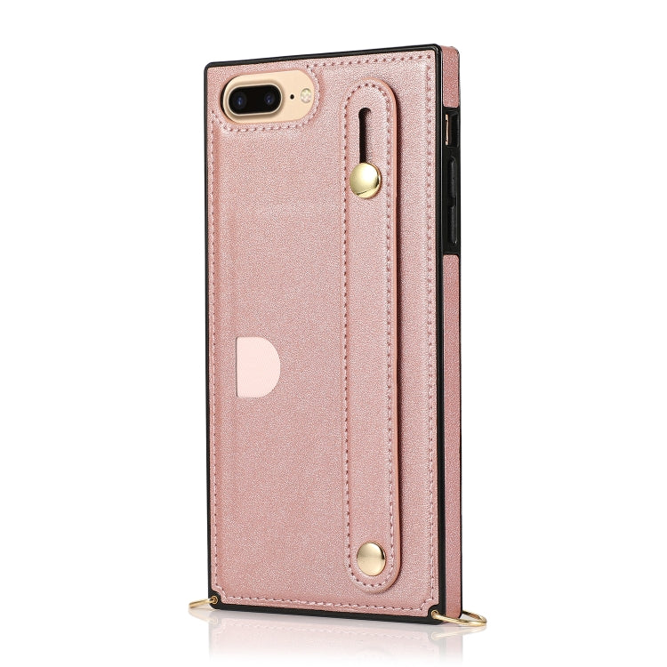 For iPhone 6 Plus Wrist Strap PU+TPU Shockproof Protective Case with Crossbody Lanyard & Holder & Card Slot