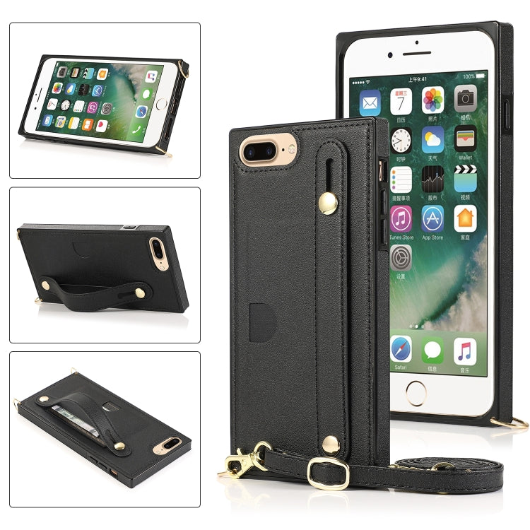For iPhone 6 Plus Wrist Strap PU+TPU Shockproof Protective Case with Crossbody Lanyard & Holder & Card Slot