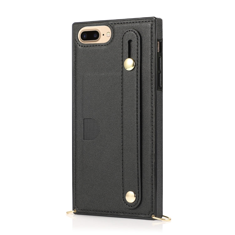 For iPhone 6 Plus Wrist Strap PU+TPU Shockproof Protective Case with Crossbody Lanyard & Holder & Card Slot