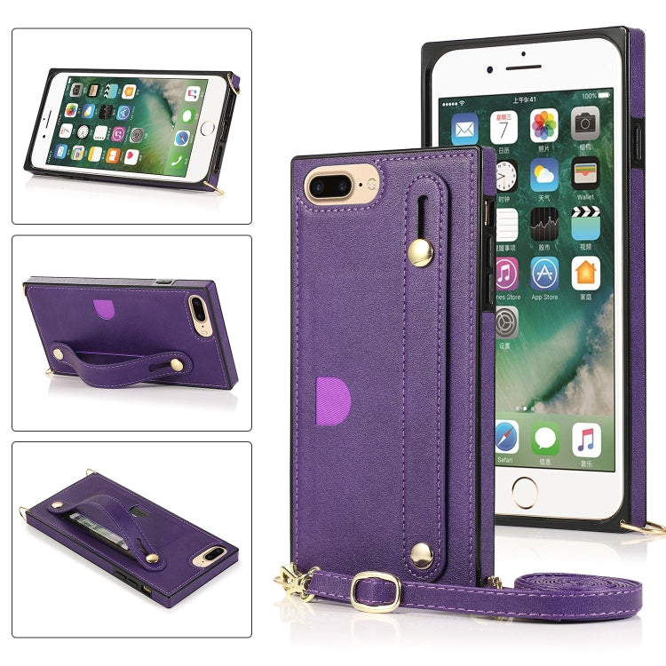 For iPhone 6 Plus Wrist Strap PU+TPU Shockproof Protective Case with Crossbody Lanyard & Holder & Card Slot