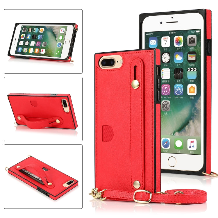 For iPhone 6 Plus Wrist Strap PU+TPU Shockproof Protective Case with Crossbody Lanyard & Holder & Card Slot