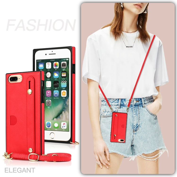 For iPhone 6 Plus Wrist Strap PU+TPU Shockproof Protective Case with Crossbody Lanyard & Holder & Card Slot