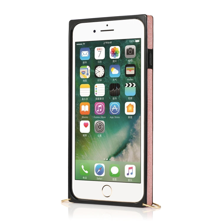 For iPhone 8 Plus / 7 Plus Wrist Strap PU+TPU Shockproof Protective Case with Crossbody Lanyard & Holder & Card Slot