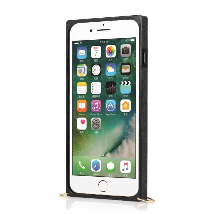 For iPhone 8 Plus / 7 Plus Wrist Strap PU+TPU Shockproof Protective Case with Crossbody Lanyard & Holder & Card Slot