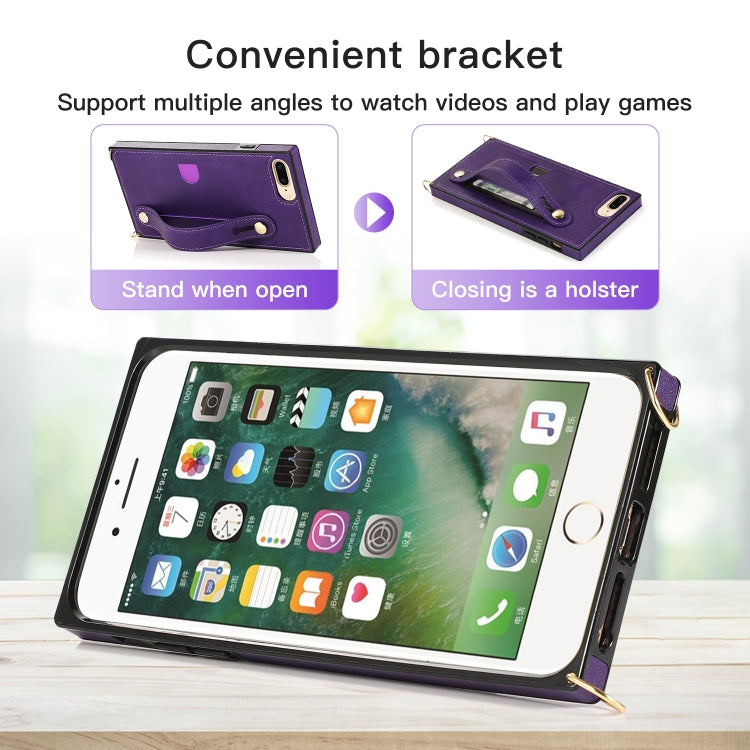 For iPhone 8 Plus / 7 Plus Wrist Strap PU+TPU Shockproof Protective Case with Crossbody Lanyard & Holder & Card Slot