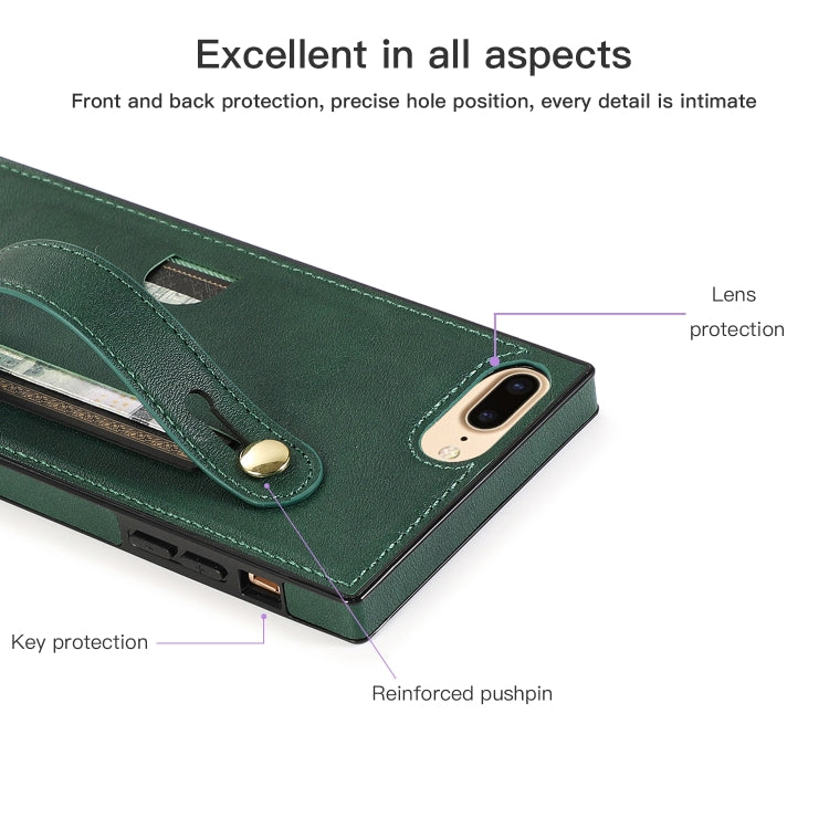 For iPhone 8 Plus / 7 Plus Wrist Strap PU+TPU Shockproof Protective Case with Crossbody Lanyard & Holder & Card Slot