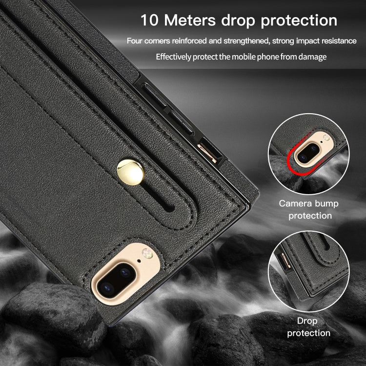 For iPhone 8 Plus / 7 Plus Wrist Strap PU+TPU Shockproof Protective Case with Crossbody Lanyard & Holder & Card Slot