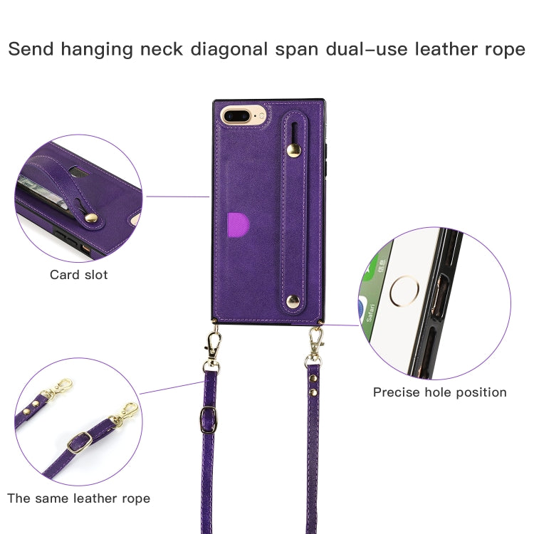 For iPhone 8 Plus / 7 Plus Wrist Strap PU+TPU Shockproof Protective Case with Crossbody Lanyard & Holder & Card Slot