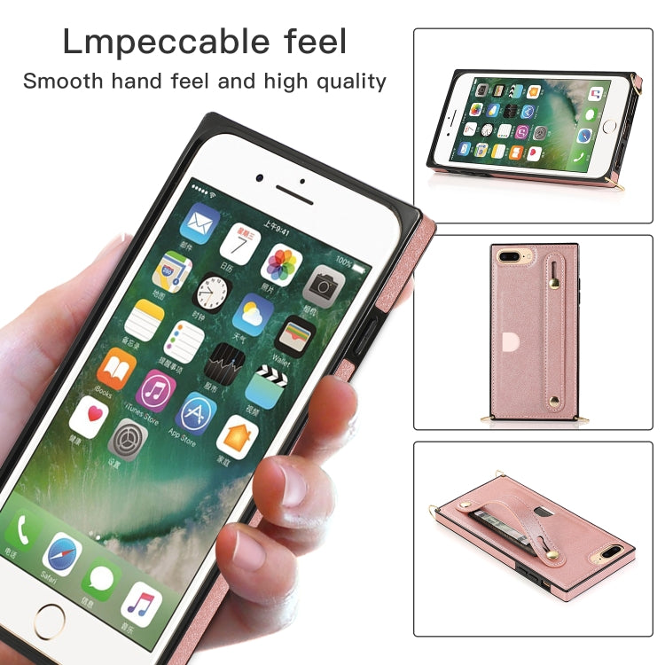 For iPhone 8 Plus / 7 Plus Wrist Strap PU+TPU Shockproof Protective Case with Crossbody Lanyard & Holder & Card Slot