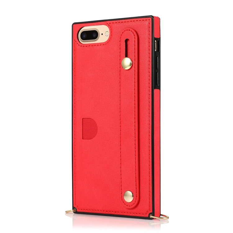 For iPhone 8 Plus / 7 Plus Wrist Strap PU+TPU Shockproof Protective Case with Crossbody Lanyard & Holder & Card Slot