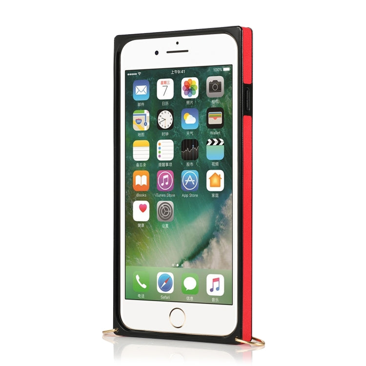 For iPhone 8 Plus / 7 Plus Wrist Strap PU+TPU Shockproof Protective Case with Crossbody Lanyard & Holder & Card Slot
