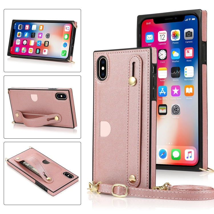 For iPhone X / XS Wrist Strap PU+TPU Shockproof Protective Case with Crossbody Lanyard & Holder & Card Slot
