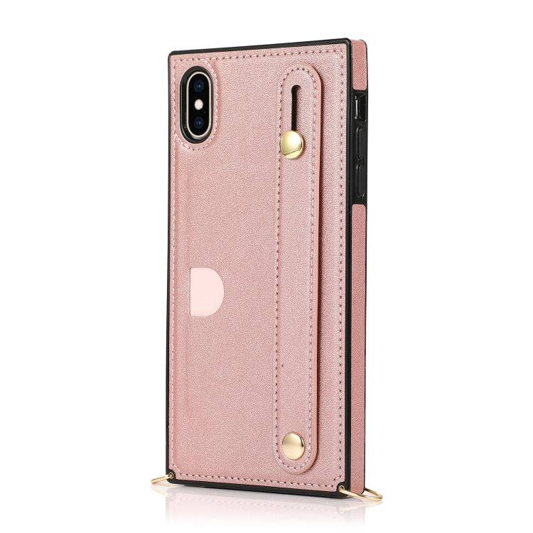 For iPhone X / XS Wrist Strap PU+TPU Shockproof Protective Case with Crossbody Lanyard & Holder & Card Slot