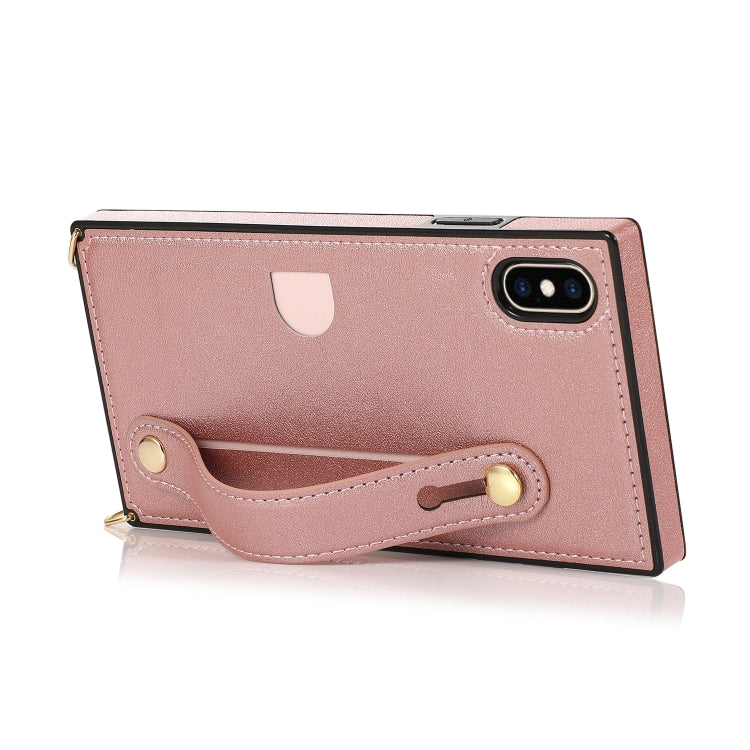 For iPhone X / XS Wrist Strap PU+TPU Shockproof Protective Case with Crossbody Lanyard & Holder & Card Slot
